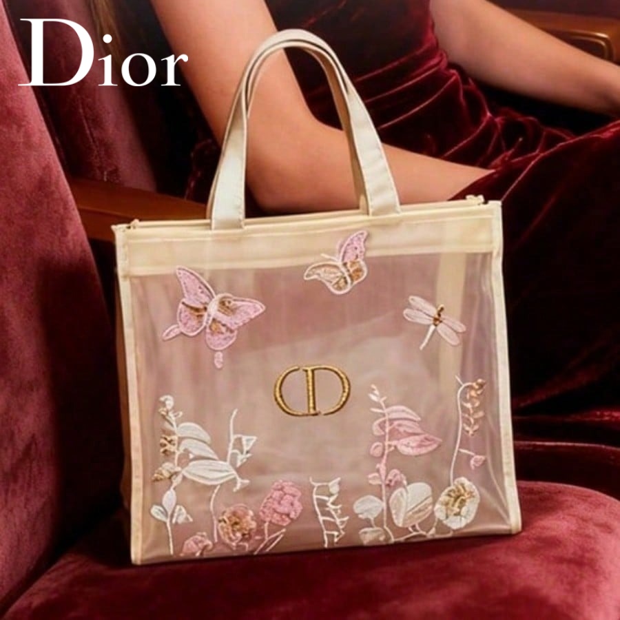 Beauty Makeup Dior - กระเป๋าคริสเตียน ดิออร์ ดิออร์ กระเป๋าดีไซน์หรูหรา กระเป๋าแต่งหน้าตาข่ายกึ่งโปร่งใส ลายผีเสื้อ