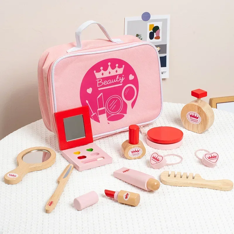 Beauty Makeup Kids - ของเล่นเด็กหญิงแกล้งเล่นเด็ก Make Up แต่งหน้าสวยชุด Hairdressing จําลองของเล่นไม้สําหรับสาว