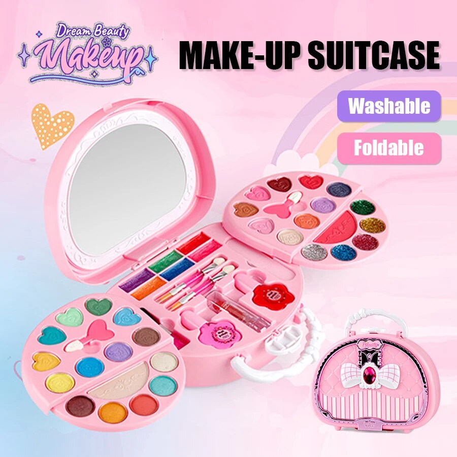 Beauty Makeup Kids - เด็กความงามของเล่นแต่งหน้าชุดถุงเล็กๆล้างทําความสะอาดได้ Pretend Play เครื่องสําอางค์ชุดของเล่นกระจกปลอดสารพิษและปลอดภัยของขวัญวันเกิดสาว