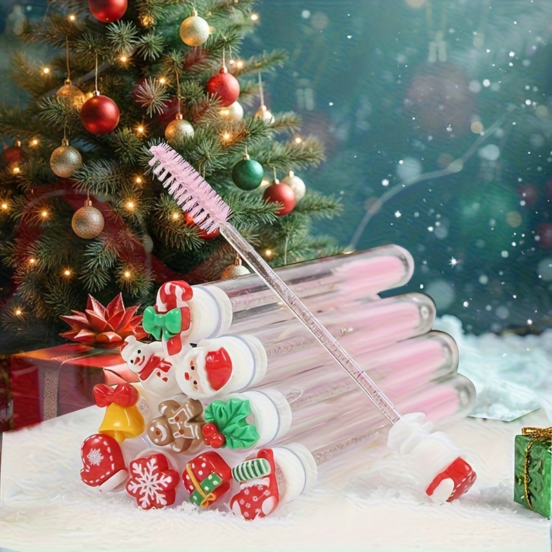 Beauty Makeup Gift Sets - ชุดแปรงปัดขนตาคริสต์มาส 10 ชิ้น - ดีไซน์ซานต้าและเกล็ดหิมะ แปรงมาสคาร่า