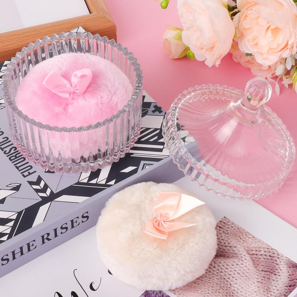 Beauty Makeup Gift Sets - พัฟแป้งฝุ่นพร้อมกล่องเก็บของแก้ว ชุดอุปกรณ์จัดระเบียบเครื่องสำอาง ใช้ซ้ำได้ ล้างทำความสะอาดได้ อุปกรณ์เสริมความงาม ของขวัญคริสต์มาสครบชุด