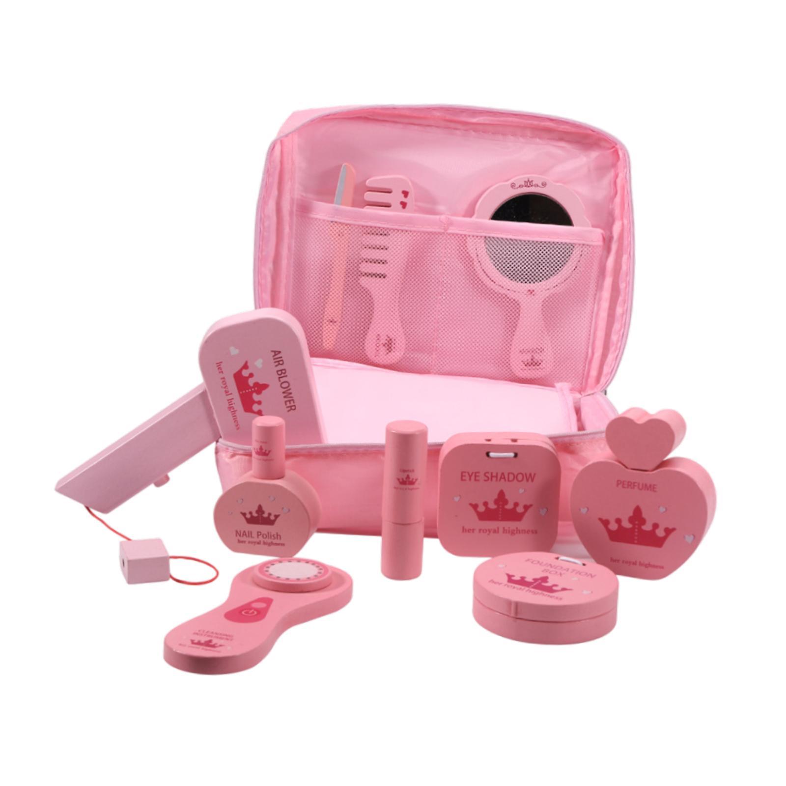 Beauty Makeup Kids - ชุดของเล่นแต่งหน้าไม้ 10 ชิ้น พร้อมกระเป๋าเก็บของ ฝึกทักษะการใช้มืออย่างละเอียด ชุดแต่งตัวเจ้าหญิงแฟชั่น
